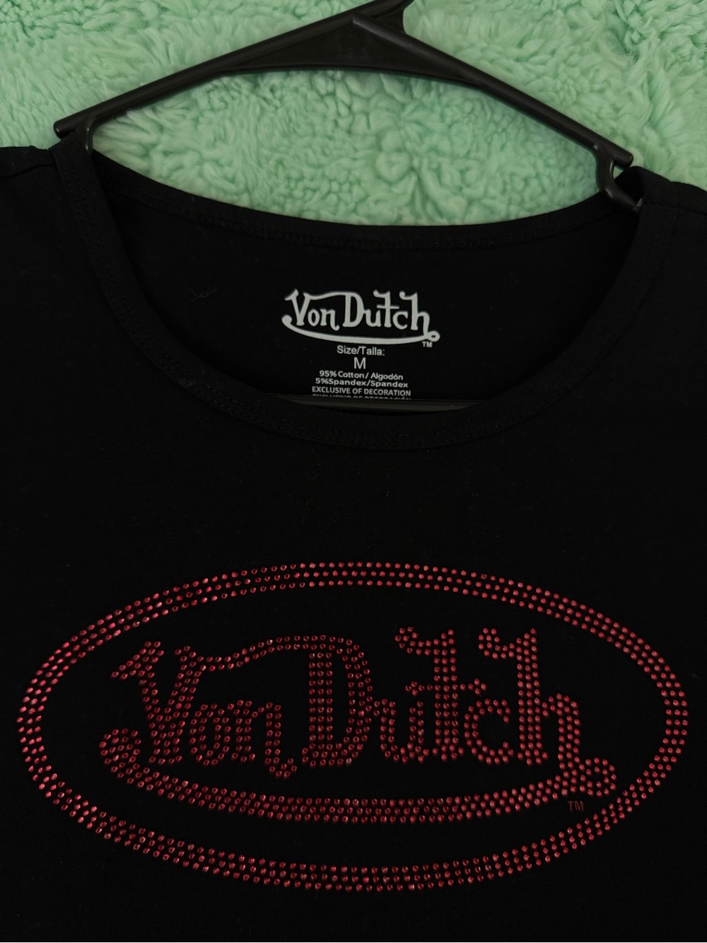 Von Dutch Black Mini Dress with Red Logo Rhinestones - Picture 2 of 3